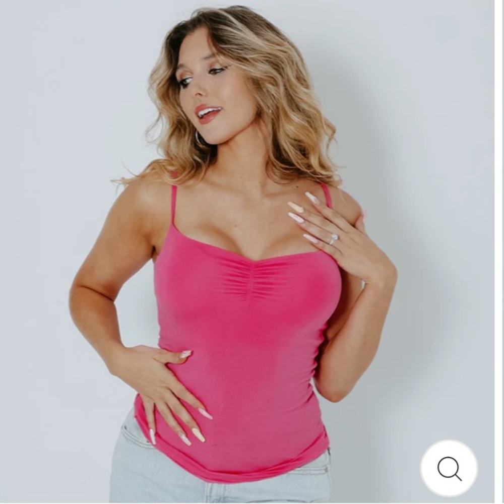 Klassy Network pink ruched tank top with BUILT IN BRA. Padding included!